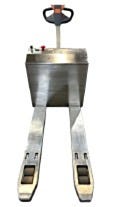 superlift's 6,600 lbs capacity stainless steel pallet truck facing forwrd