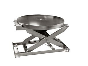 Stainless steel self-adjusting lift table with round platform and scissor lift base frame