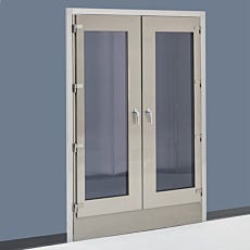 Closed view of double-door stainless steel storage cabinet, 48