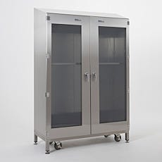 Stainless steel operating room cabinet with locking doors for secure storage