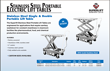 Superlift portable electric lift table product overview showing single and double scissor options