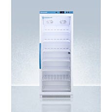 upright refrigerator with closed glass panel door