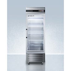 upright refrigerator with closed glass panel door