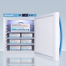 compact refrigerator with boxes inside