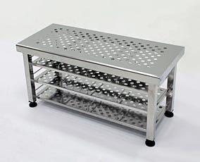 Stainless Steel Gowning Bench with Perforations and Mounted Bootie Rakcs