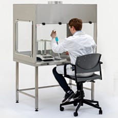 universal canopy fume hood with model and props