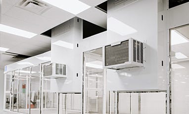 two air conditioners attached to custom hardwall modular cleanroom