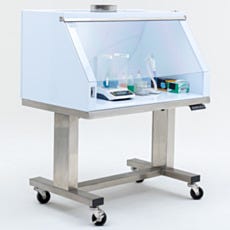 ValuLine polypropylene benchtop ducted fume hood with lab equipment on work surface