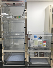 Two plastic desiccator cabintes in a municipal water treatment facility
