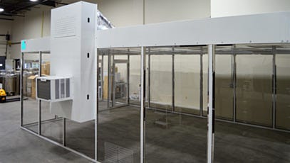 Exterior full view of hardwall ValuLine® cleanroom with attached AC unit