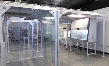 Overview of an installed ValuLine™ softwall cleanroom and gowning room