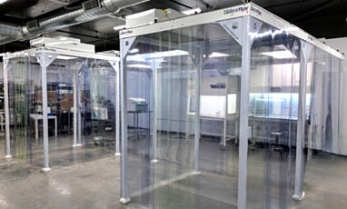 Sideview of an installed ValuLine™ softwall cleanroom and gowning room