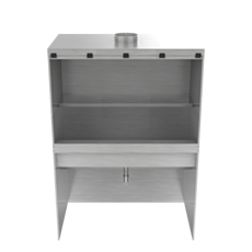Elevated view of a stainless steel enclosed wash station