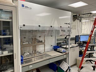 Vertical laminar flow hood in a lab