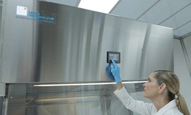 PLC Touchscreen Controls on Vertical Laminar Flow Hood