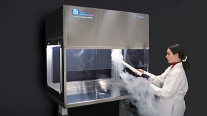 Laminar flow hood smoke study showing HEPA airflow and positive pressure