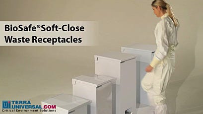 short video demonstration of the soft-close mechanism on the BioSafe Cleanroom Waste Receptacle