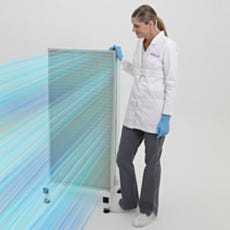 Visualization of HEPA-filtered air flowing out from the portable horizontal airflow module