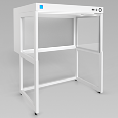 render of a freestanding powder-coated steel horizontal laminar flow hood with frame