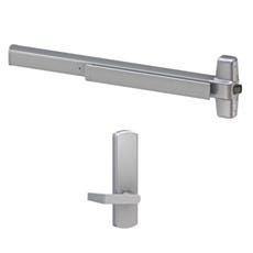 rim exit device with passage lever for field reversible passge through doors, fire rated, by allegion