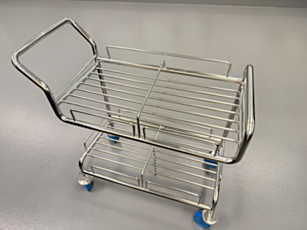 Electropolished round-tube stainless steel cleanroom wafer box cart with antimicrobial casters