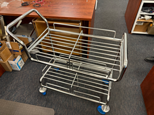 Electropolished round-tube stainless steel cleanroom wafer box cart with antimicrobial casters