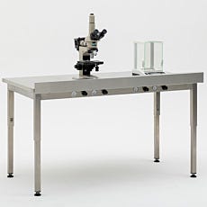 Stainless steel vibration isolation workstation with microscope and analytical balance demonstration setup