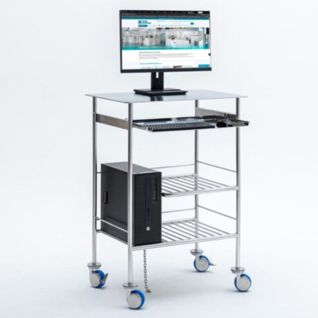 316L Stainless Steel Cleanroom Computer Cart with props (computer,monitor, keyboard, and mouse)