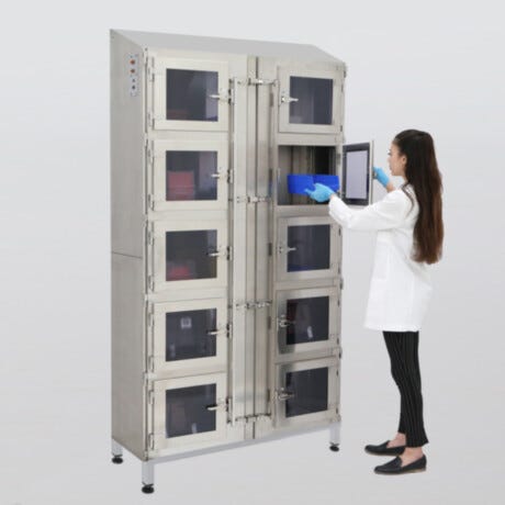 ten chamber extra large stainless steel desiccator cabinet with door-on-door design