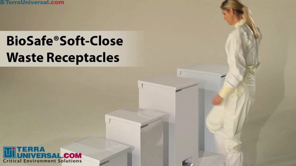 short video demonstration of the soft-close mechanism on the BioSafe Cleanroom Waste Receptacle