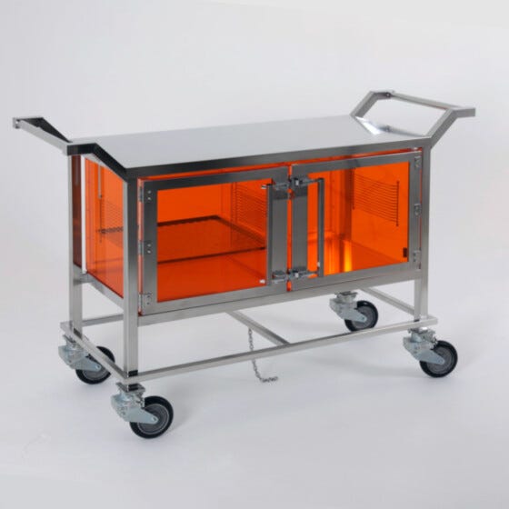 Stainless steel cleanroom cart with built-in amber acrylic desiccator cabinet