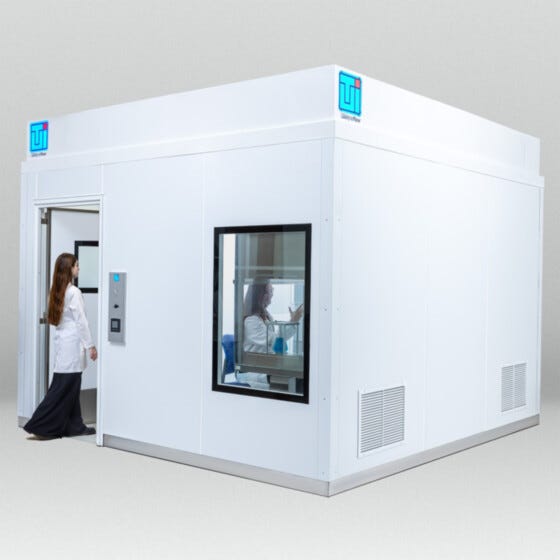 BioSafe modular cleanroom with researcher entering anteroom