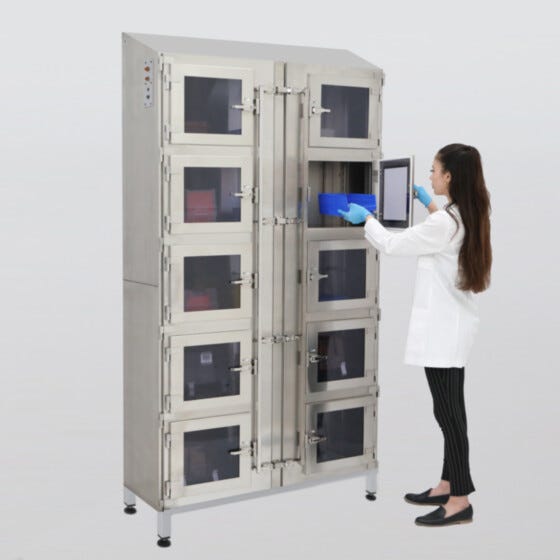 ten chamber extra large stainless steel desiccator cabinet with door-on-door design