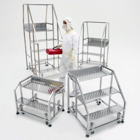 BioSafe Stainless Steel Cleanroom Step Stairs with Work Platform and Model
