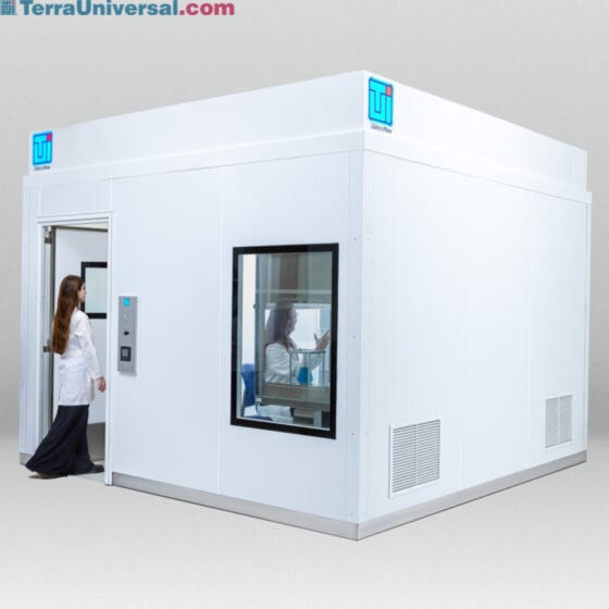 BioSafe modular cleanroom with researcher entering anteroom