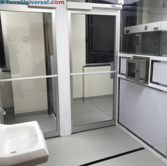 Cleanroom wall partition and door to convert room into compounding cleanroom