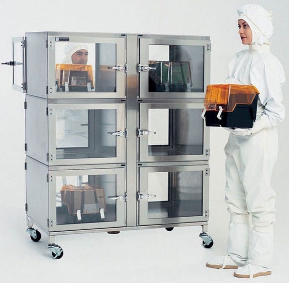 Stainless steel nitrogen desiccator cabinet, 6 chambers with automatic humidity control