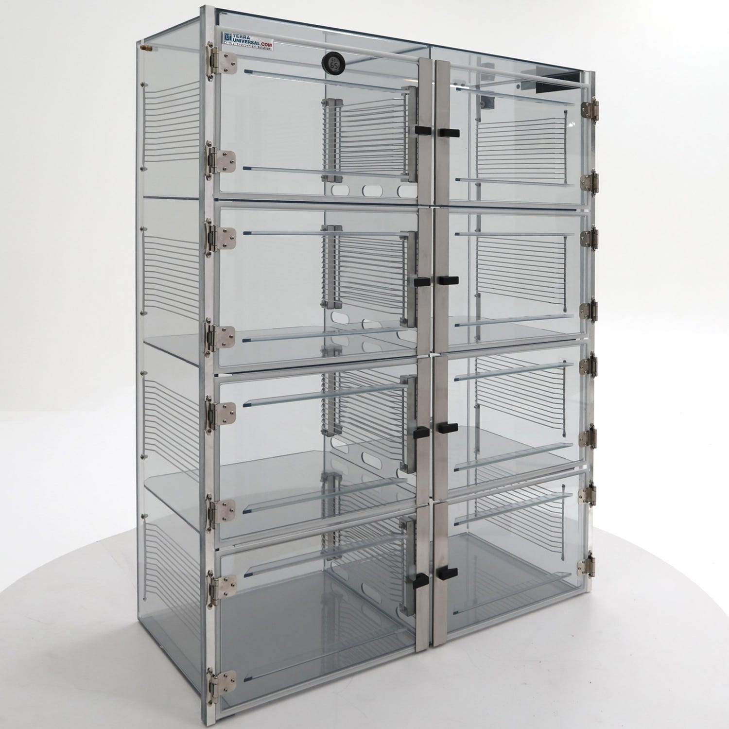 Static-safe desiccator cabinet in SDPVC with 8 chambers and adjustable shelving