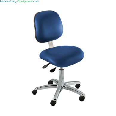 Class 100 Ergonomic Cleanroom Chairs features blue or black ergonomic backrest, fixed footring, and a tubular base with casters