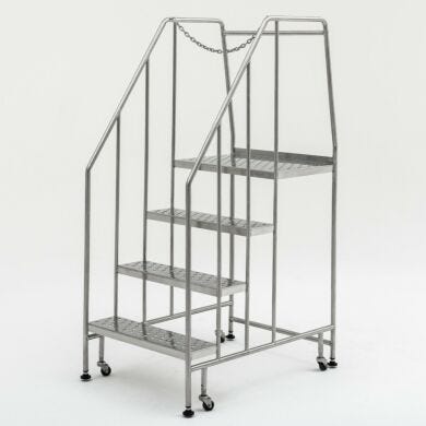 Terra’s BioSafe® 4 step ladder is designed with minimal crevices to simplify cleaning and limit particle buildup  |  2805-86B displayed