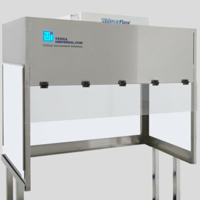 BioSafe® benchtop vertical laminar flow hood with opaque polypropylene panels for excellent chemical resistance; front shield is transparent static-dissipative | 1688-FM-4830 displayed