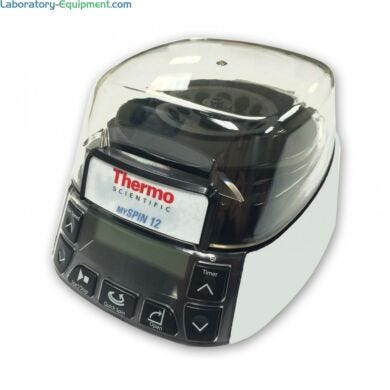 Compact and versatile mySPIN 12 mini centrifuge from Thermo Fisher has safety options and tool-free rotor exchange | 3615-82 displayed