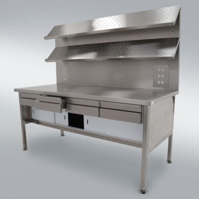 Work Station; 304 Stainless Steel, Solid Top, w/ Outlets