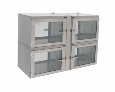 Series 400 two tier, four chamber Dual-side access Stainless Steel Desiccator Cabinet shown without shelf.  |  1609-10BNP displayed