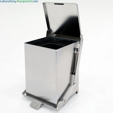 Electropolished ISO 4 stainless steel rectangular hands-free waste receptacle with pneumatic soft-closing lid, 12