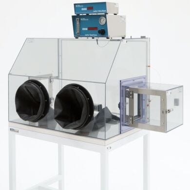 Gas-purged plastic glove box isolator, positive pressure inert nitrogen gas environment, with automatic RH control; 36