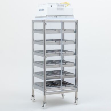 Stainless steel storage cabinet featuring a HEPA filter for efficient particle removal  |  9130-03A displayed