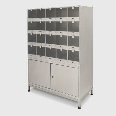 20-compartment, 1 extra double door storage compartment, steel cabinet with SDPVC hinged lids  |  4105-24 displayed