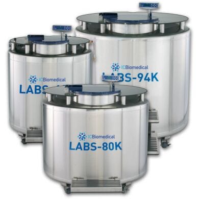 Available in four capacity sizes, models feature a single pivot turntable, a stainless steel table top for efficient LN2 storage in vapor or liquid phase  |  6900-PP-03 displayed
