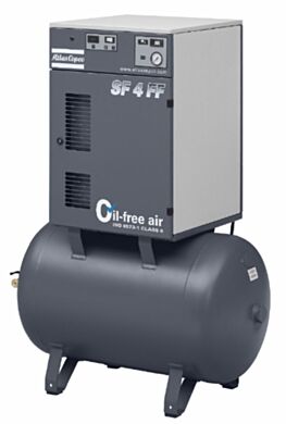 The Atlas Copco SF Series Oil-Free Scroll Compressor delivers certified 100% oil-free compressed air  |  6800-PP-05 displayed